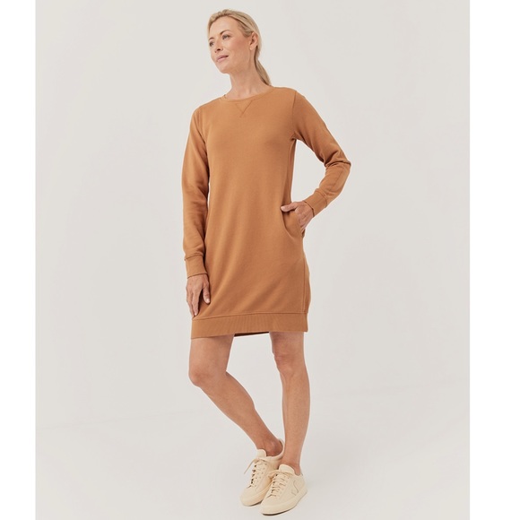 Downtime Sweatshirt Dress Small Caramel Tan Casual - Picture 1 of 3